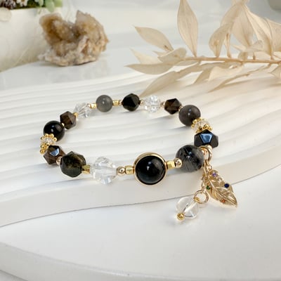 一葉致富/平安招財《黑曜金葉子水晶手鍊》6