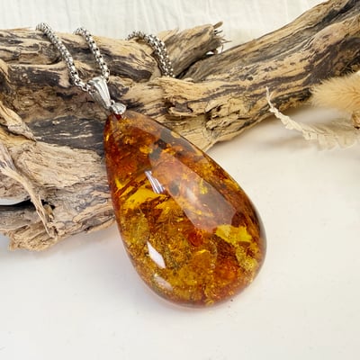 避邪擋煞/招財納福-《精品滿花黃金花珀琥珀項鍊》7