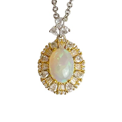 火光遊彩/透體料-《滿鑽蛋面水晶蛋白石項鍊》1