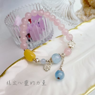 平安/心靈能量/貴人-《蜜蠟海藍粉晶水晶手鍊》5