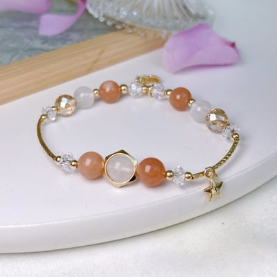 好運/健康/貴人-《時尚銅管橙白月光石手鍊》4