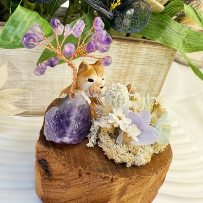 玩原礦-《紫晶發財樹·財犬乾燥花擺件》2