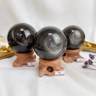 高閃光天然銀曜球擺件1