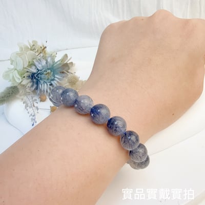 心靈/思維/沉穩-《10mm鋼絲藍兔毛水晶手鍊》7