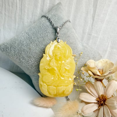 辟邪去災/招財納福-《觀音白花蜜蠟項鍊》3