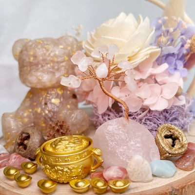 貴人/桃花/轉運招財-《粉晶熊招財樹聚寶盆花藝擺件》6