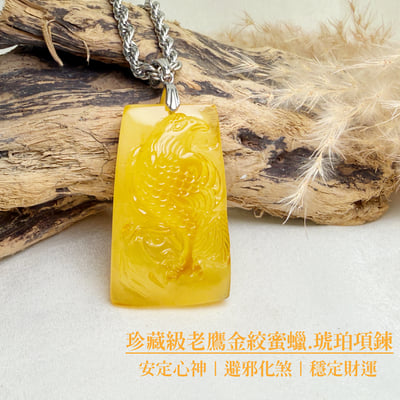 辟邪去災/招財納福-《珍藏級老鷹金絞蜜琥珀項鍊》2