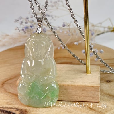 平安吉祥/心靈安定-《綠飄花緬甸玉觀音項鍊》14