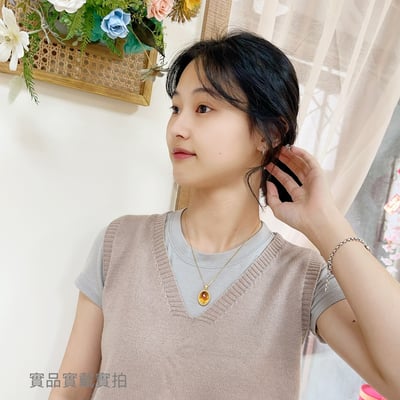 辟邪去災/招財納福-《蛋面黃金花珀琥珀項鍊》-66