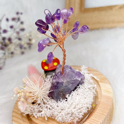 紫晶發財樹·水晶樹乾燥花帶燈玻璃罩擺件5