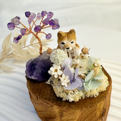 玩原礦-《紫晶發財樹·財犬乾燥花擺件》6