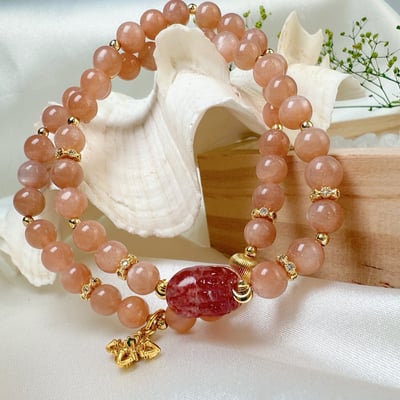 旺運勢/正能量-《頂級草莓貔貅橙月光雙圈手鍊》3