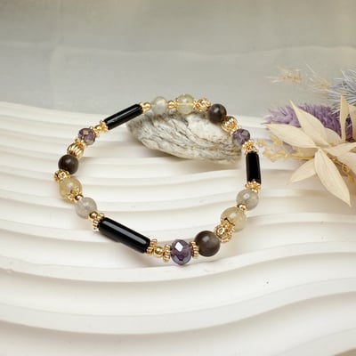 時尚設計/平安招財《柱形黑瑪瑙水晶手鍊》2