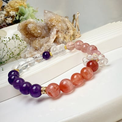 平安/招財/貴人-《白水晶貔貅紫晶南紅手鍊》4