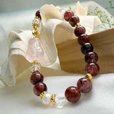 桃花人緣/健康財富-《粉晶狐狸珍珠紅髮晶手鍊》3