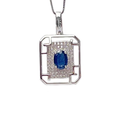 方型鑲鑽幾何藍寶項鍊1