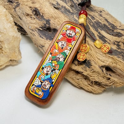 鎮定安神/召喚財富-《檀木五路財神吊飾·鑰匙圈》2
