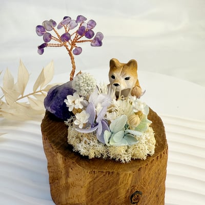 玩原礦-《紫晶發財樹·財犬乾燥花擺件》7