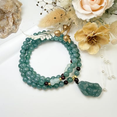 珍品收藏/守護的能量-《油青種翡翠貔貅三圈手鍊》5