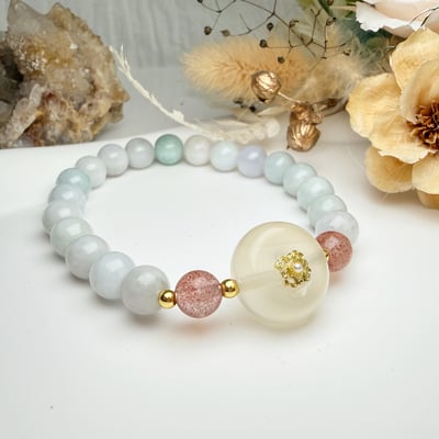 珍品收藏/守護的能量-《豆青種翡翠白玉髓平安扣手鍊》3