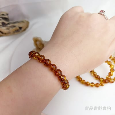 擋煞招財/天然琥珀-《8mm黃金花珀琥珀手鍊》7