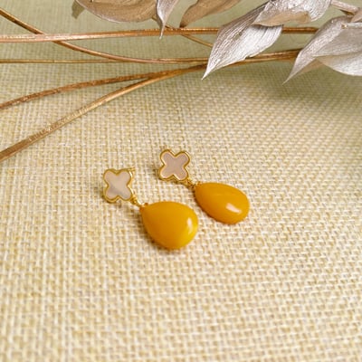 辟邪去災/招財納福-《彩貝十字黃蜜蠟耳環》3