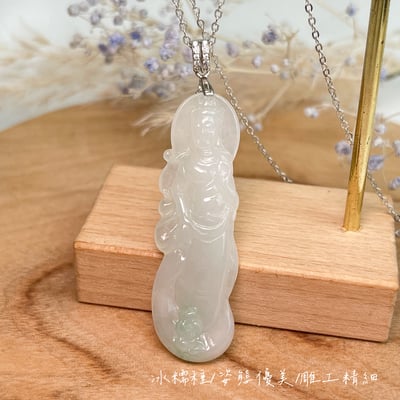 平安吉祥/心靈安定-《淡綠飄花緬甸玉觀音項鍊》3