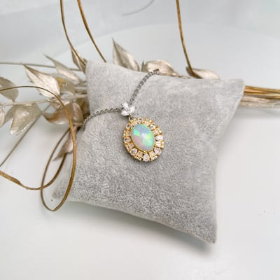 火光遊彩/透體料-《滿鑽蛋面水晶蛋白石項鍊》7