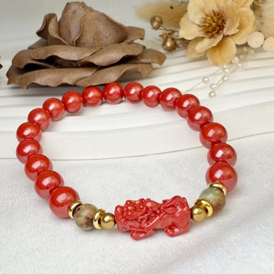 正能量/旺運勢/擋煞-《老綠松貔貅帝王砂硃砂手鍊》5