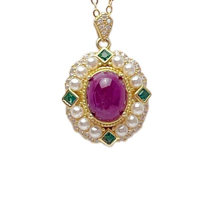 巴洛克蛋面紅寶項鍊1