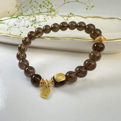 避邪擋煞/招財/健康-《原木經文茶晶福氣手鍊》2