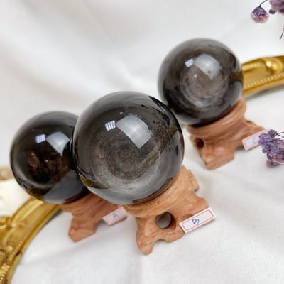 高閃光天然銀曜球擺件7