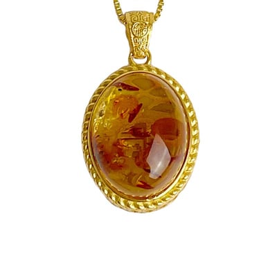 辟邪去災/招財納福-《蛋面黃金花珀琥珀項鍊》-51