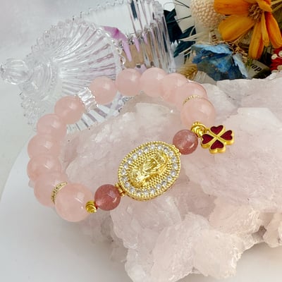 桃花/招財/好運-《貔貅金座粉晶手鍊》3