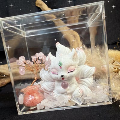 桃花貴人/招財納福-《桃花粉晶樹狐狸公仔擺件》2