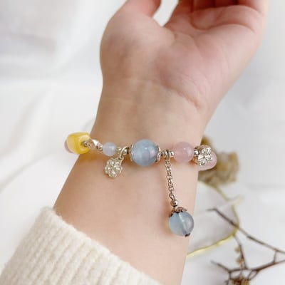 平安/心靈能量/貴人-《蜜蠟海藍粉晶水晶手鍊》6