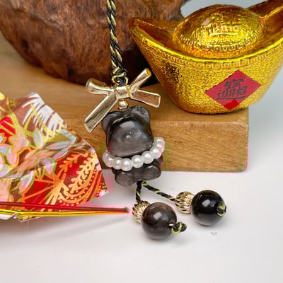 貴人/好運/平安-《蝴蝶結銀曜小熊吊飾》5