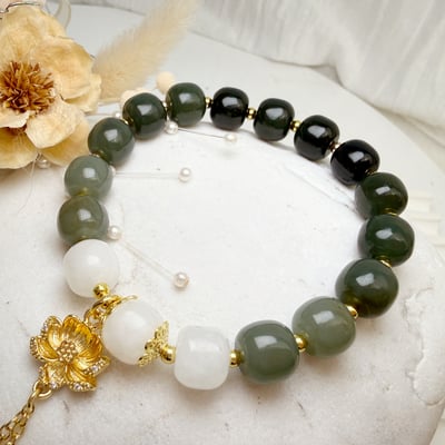 平安/招財/珍藏-《蓮花漸層和田玉手鍊》4