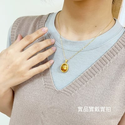辟邪去災/招財納福-《蛋面黃金花珀琥珀項鍊》-26