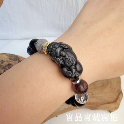 招財擋煞/水晶能量-《彩虹黑曜貔貅多寶水晶手鍊》5