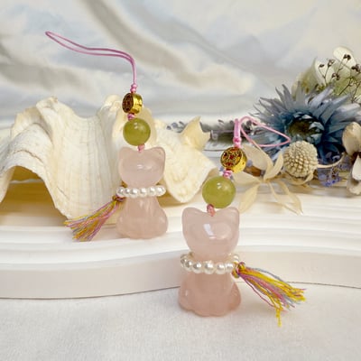 人緣/桃花/招財-《粉晶站立貓咪吊飾》4