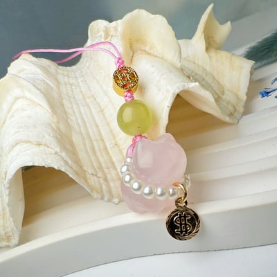 人緣/桃花/招財-《粉晶貓咪錢錢吊飾》5