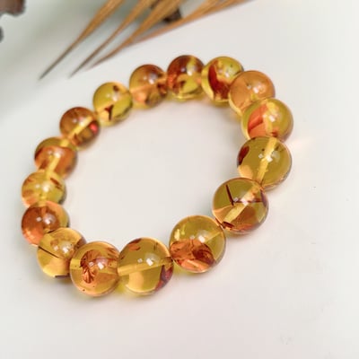 收藏級/天然琥珀-《13mm黃金花珀/琥珀手珠》2