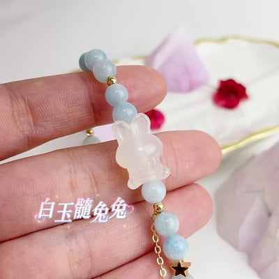 穩定磁場/思緒/平安-《白玉髓兔兔海藍寶手鍊》2