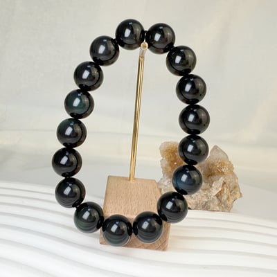 擋煞/避邪/防小人-《12mm墨西哥彩虹黑曜手珠》3