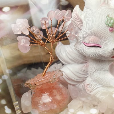 桃花貴人/招財納福-《桃花粉晶樹狐狸公仔擺件》4