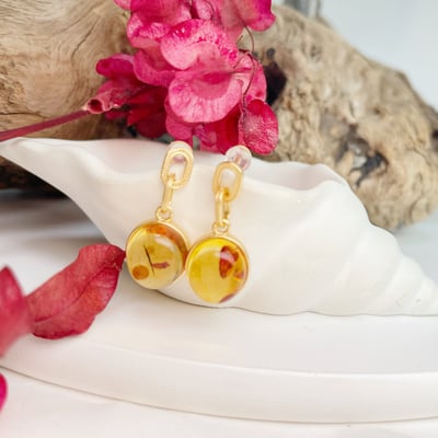 辟邪去災/招財納福-《環環相扣黃金花珀蛋面耳環》6