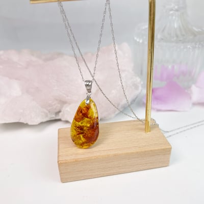 黃金花珀琥珀項鍊-61