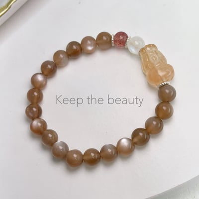 招財/避邪/能量平衡-《鹽源貔貅奶茶月光石手鍊》4