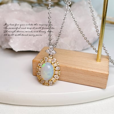 火光遊彩/透體料-《滿鑽蛋面水晶蛋白石項鍊》4